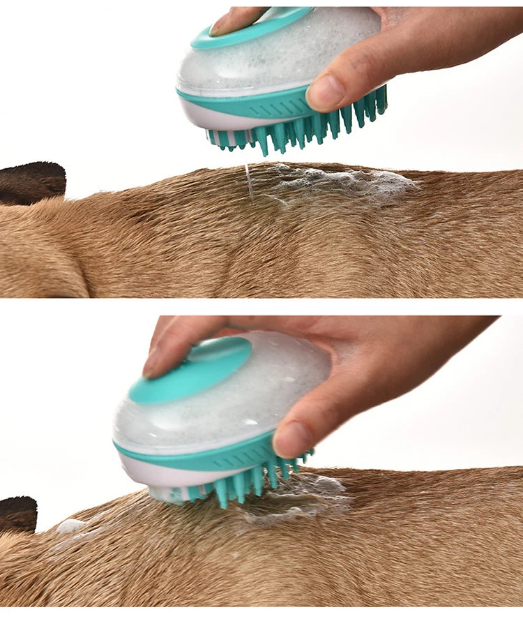 2-in-1 Pet Bath Brush - Silicone Grooming Comb & Shampoo Dispenser