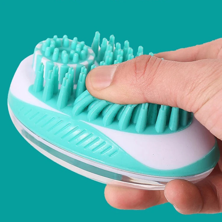 2-in-1 Pet Bath Brush - Silicone Grooming Comb & Shampoo Dispenser