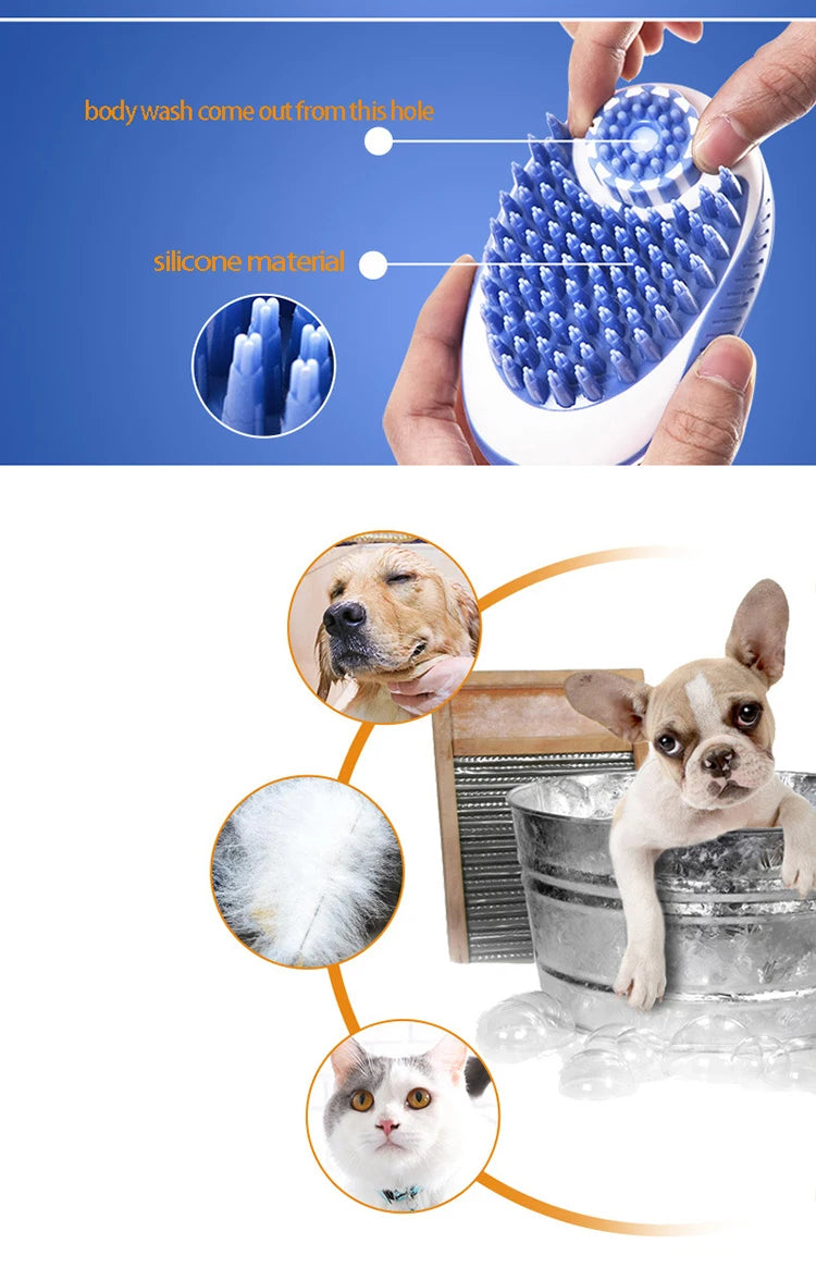 2-in-1 Pet Bath Brush - Silicone Grooming Comb & Shampoo Dispenser