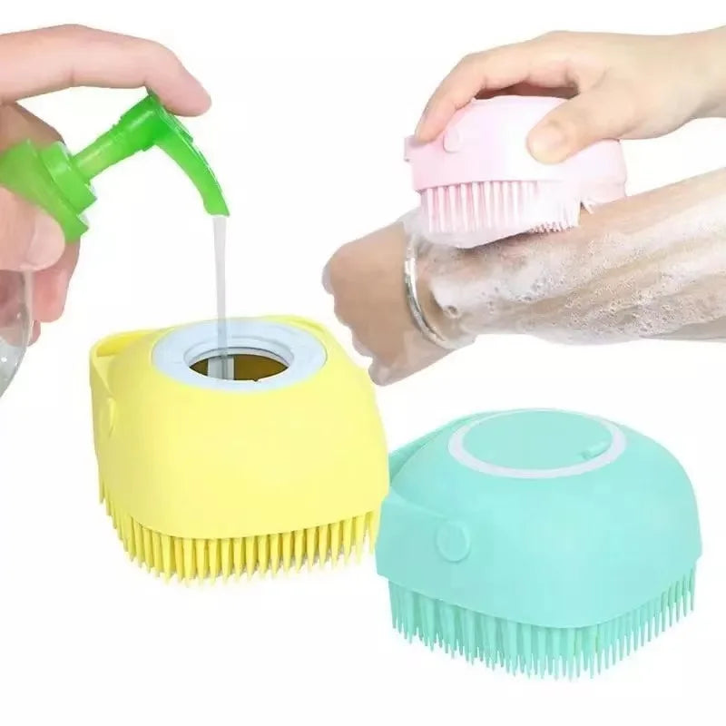 2-in-1 Pet Bath Brush - Silicone Grooming Comb & Shampoo Dispenser
