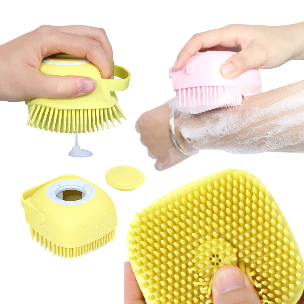 2-in-1 Pet Bath Brush - Silicone Grooming Comb & Shampoo Dispenser