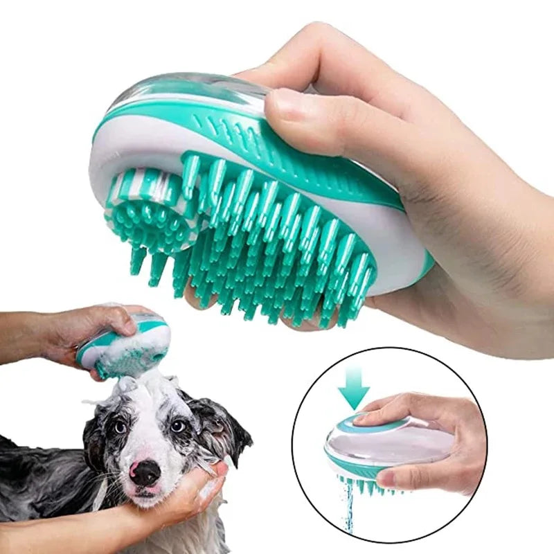 2-in-1 Pet Bath Brush - Silicone Grooming Comb & Shampoo Dispenser