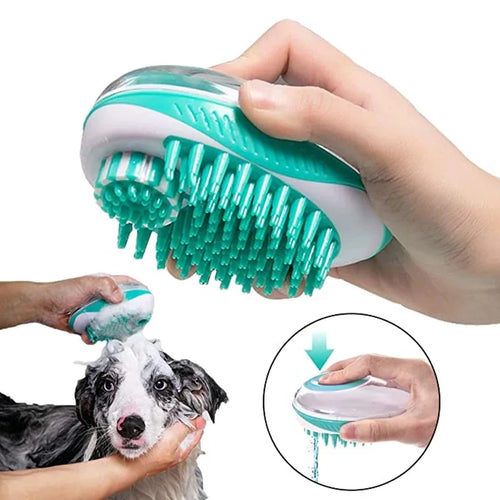 2-in-1 Pet Bath Brush - Silicone Grooming Comb & Shampoo Dispenser