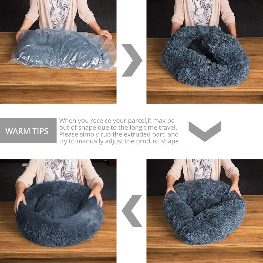 Round Plush Pet Bed – Soft Warm Dog & Cat Bed for Winter