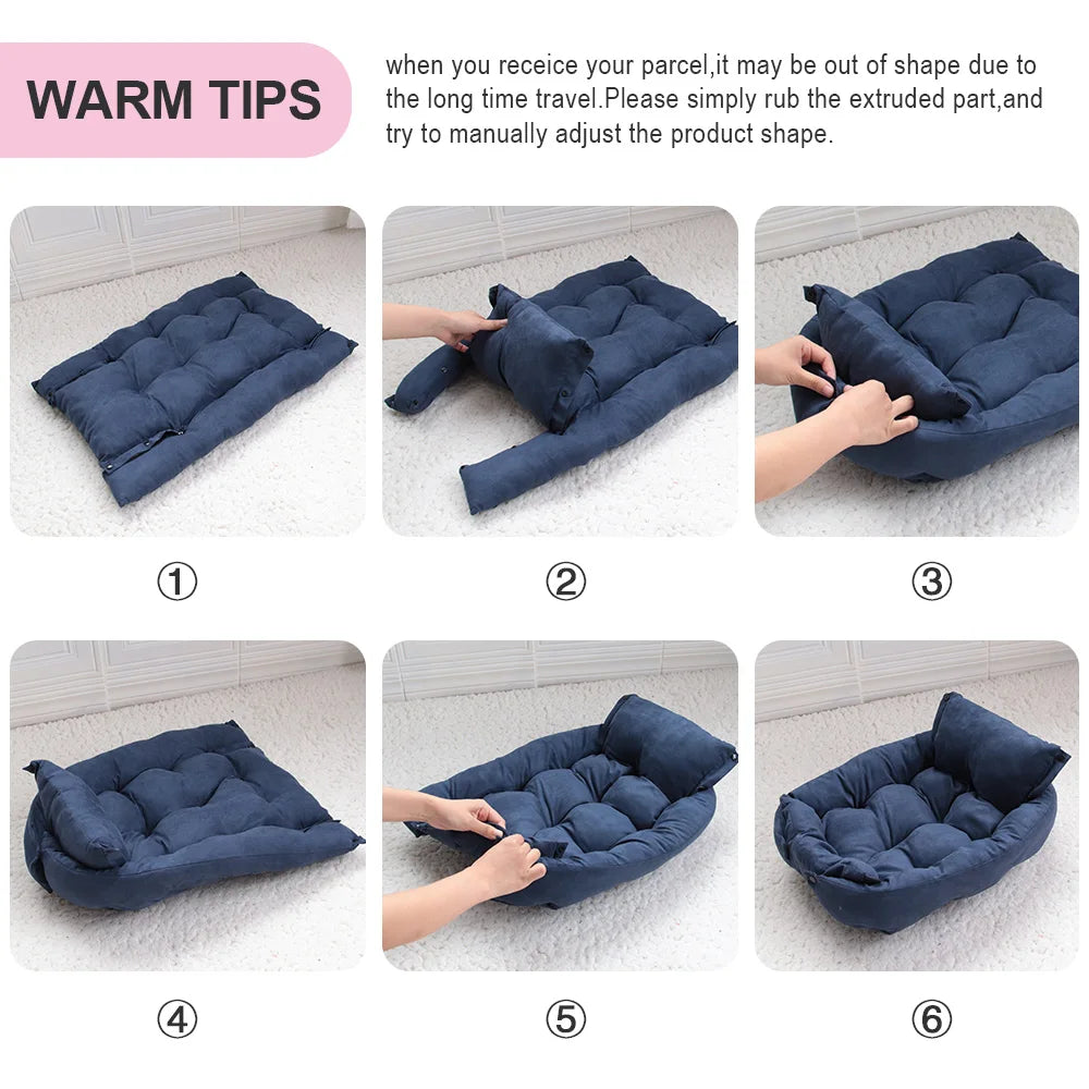 3-in-1 Dog & Cat Bed – Warm Soft Pet Cushion for Puppies & Cats