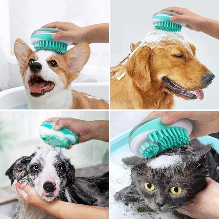 2-in-1 Pet Bath Brush - Silicone Grooming Comb & Shampoo Dispenser