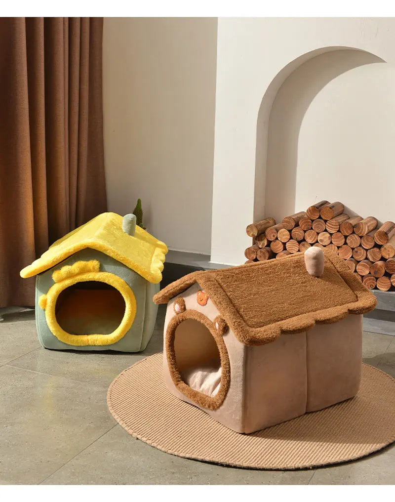 Foldable Dog & Cat House Bed – Warm Pet Nest for Small & Medium Pets