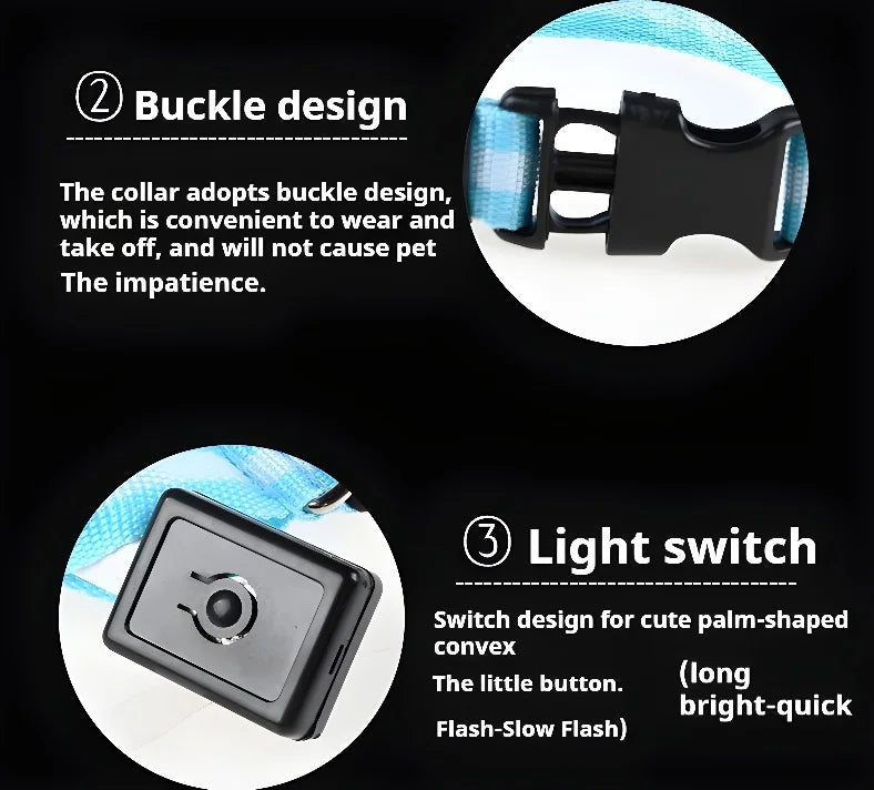 LED Dog Collar – Luminous Nylon Night Safety Collar for Pets