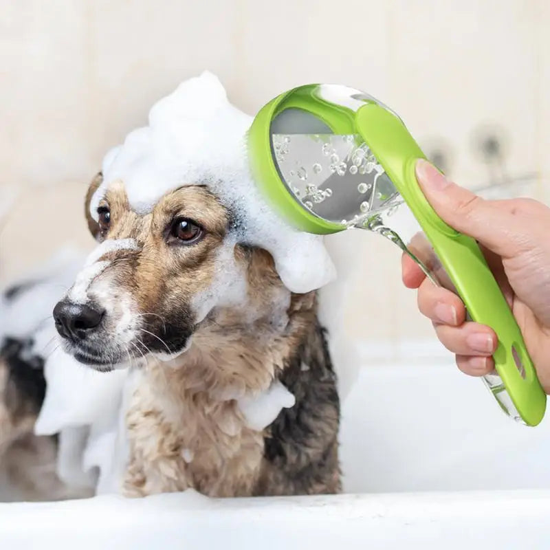 Pet Shampoo Bath Brush with Soap Dispenser – Soft Silicone Grooming Tool
