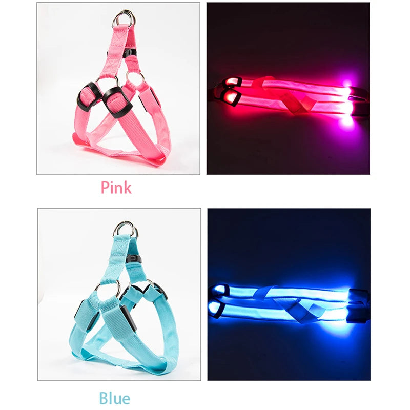 LED Glow Dog Harness - Reflective No-Pull Harness with 3 Light Modes