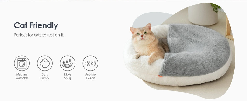 Enclosed Cat Cave Bed - Hooded Donut Design with Non-Slip Base