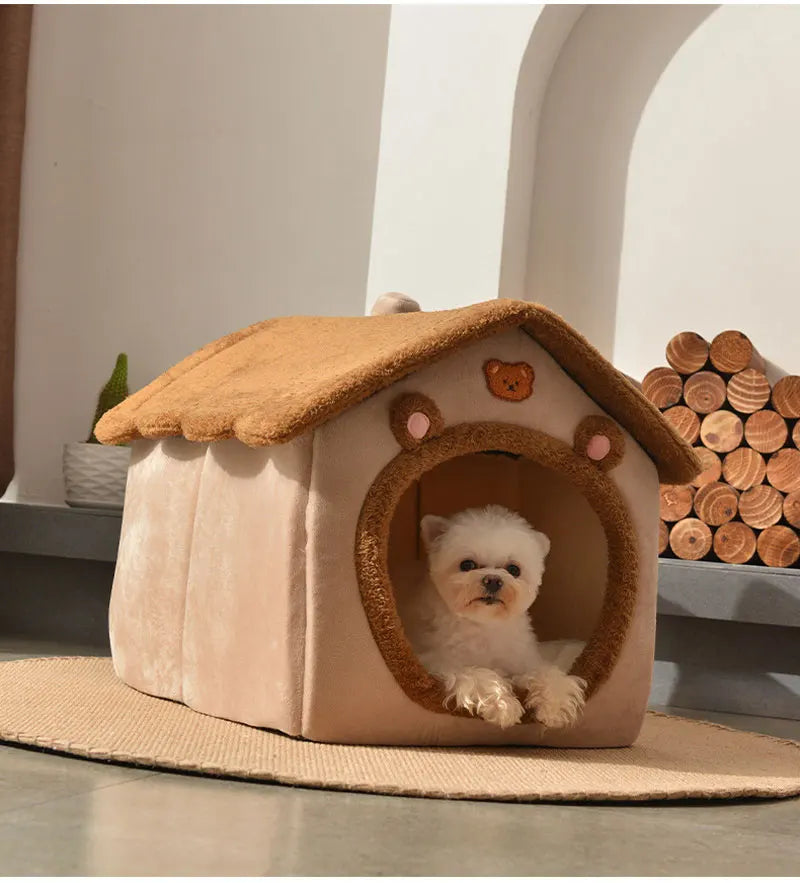Foldable Dog & Cat House Bed – Warm Pet Nest for Small & Medium Pets