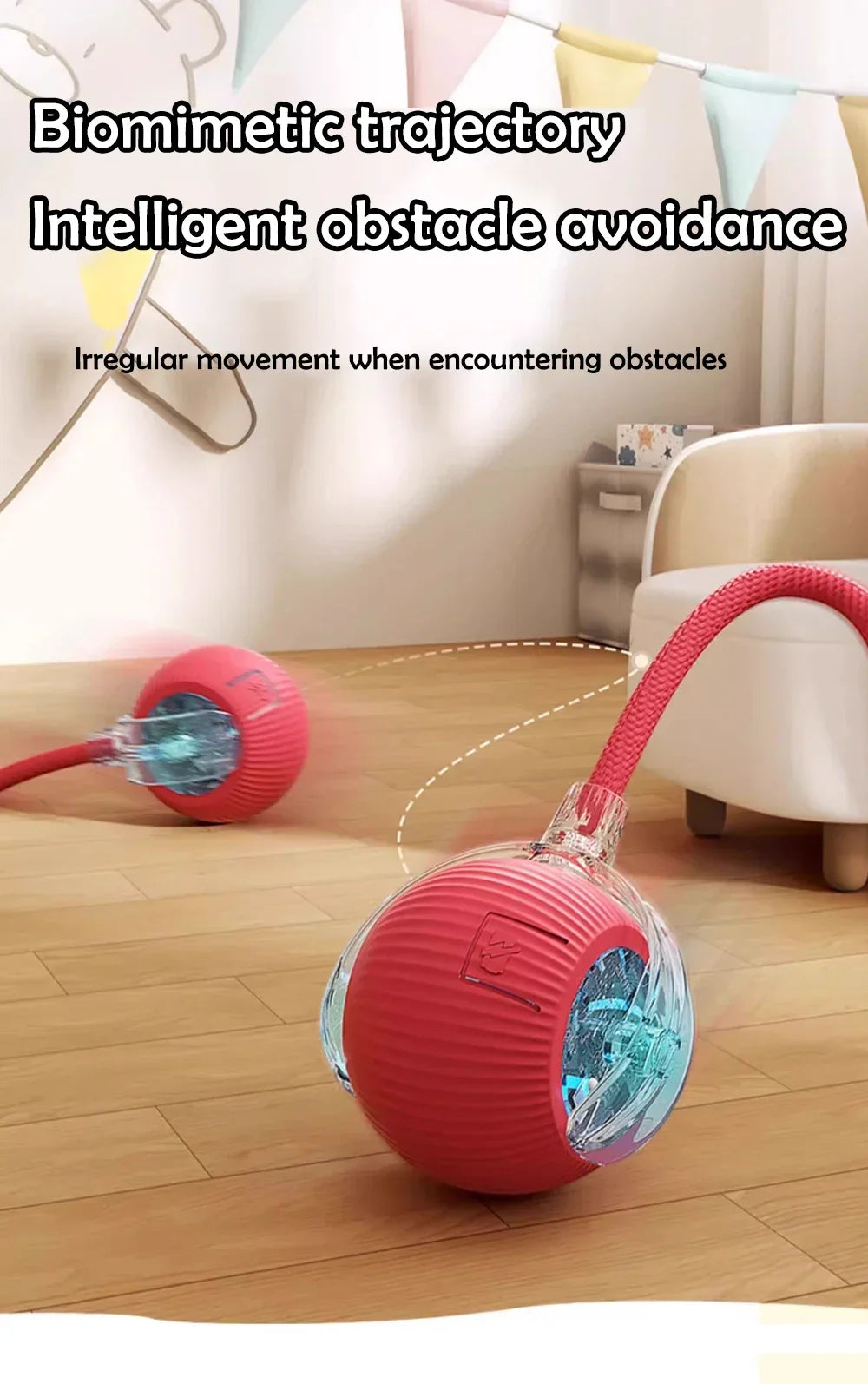 Smart Interactive Cat Ball - Automatic Rolling with Tail & Obstacle Avoidance