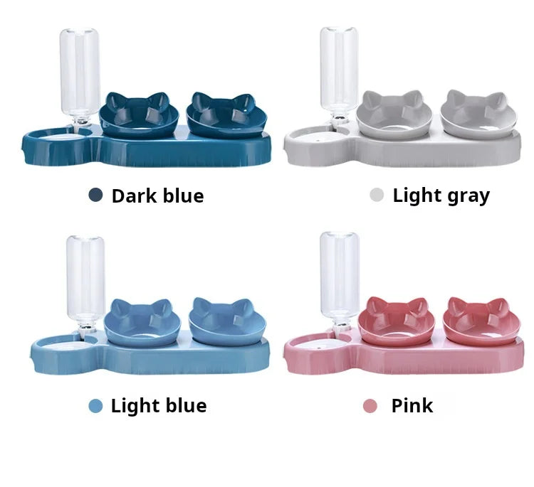 3-in-1 Pet Bowl Set – Tilted Cat & Dog Food Bowl with Water Feeder