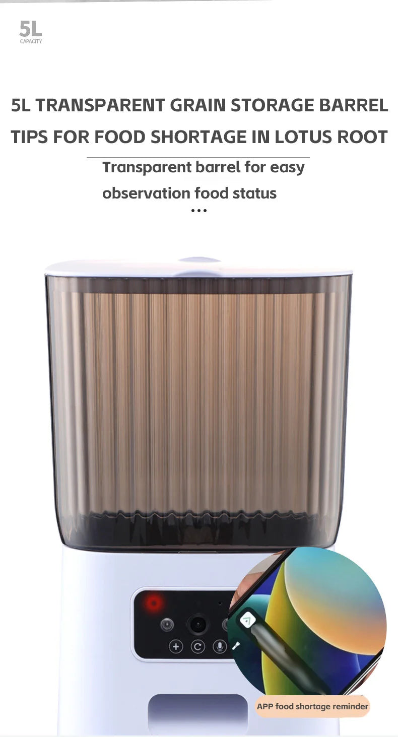 Smart Automatic Pet Feeder 5L – Cat & Dog Feeder with Camera & Voice