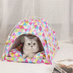 Clamshell Cat Tent Bed - Winter Warm Pet Sofa with Cushion