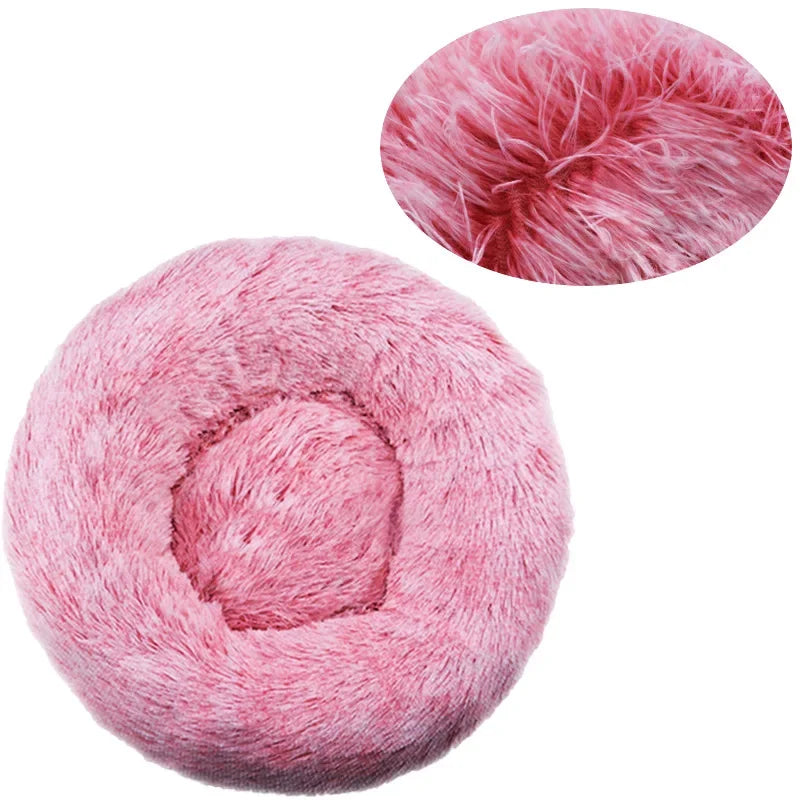 Round Plush Pet Bed – Soft Warm Dog & Cat Bed for Winter