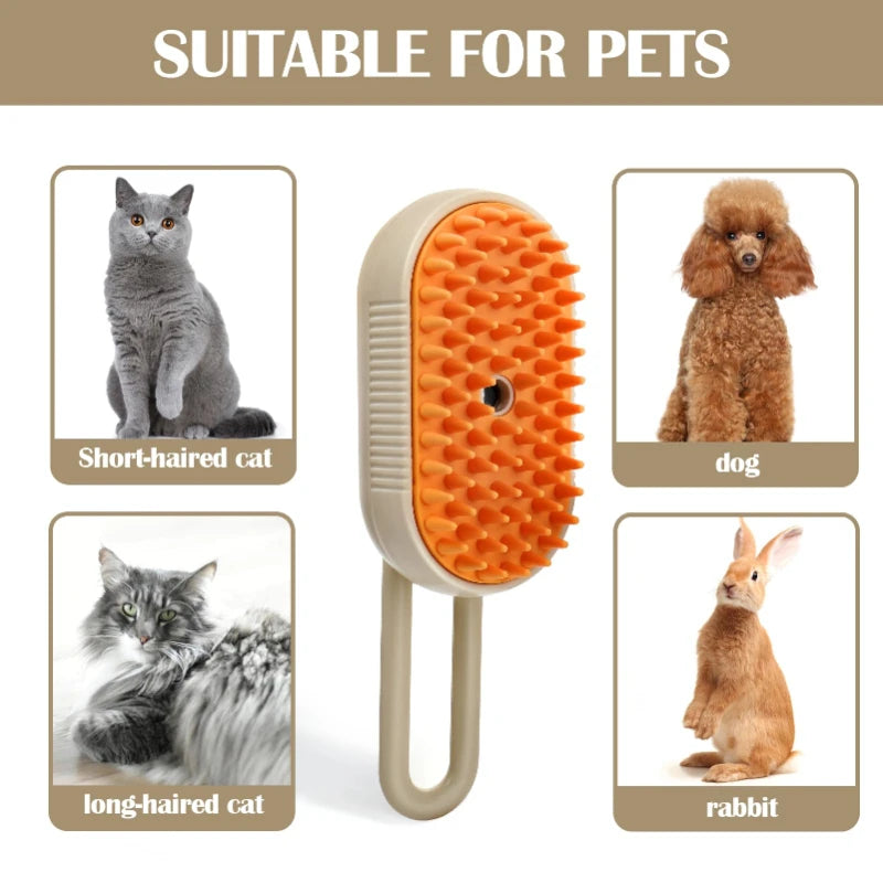 3-in-1 Steam Brush for Pets - Hair Removal, Spray & Massage Grooming Comb
