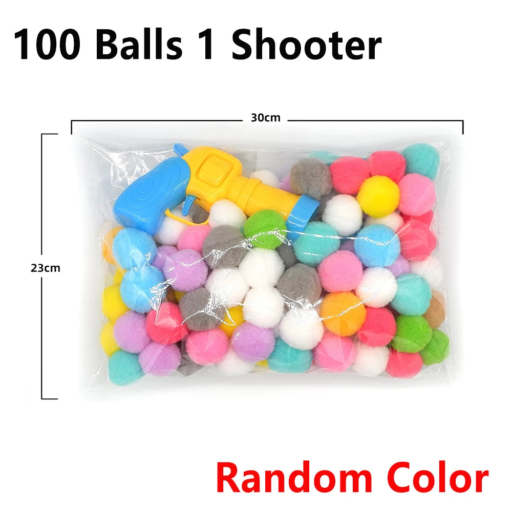 Cat Ball Launcher Toy - 10-100 Plush Balls with Shooting Gun