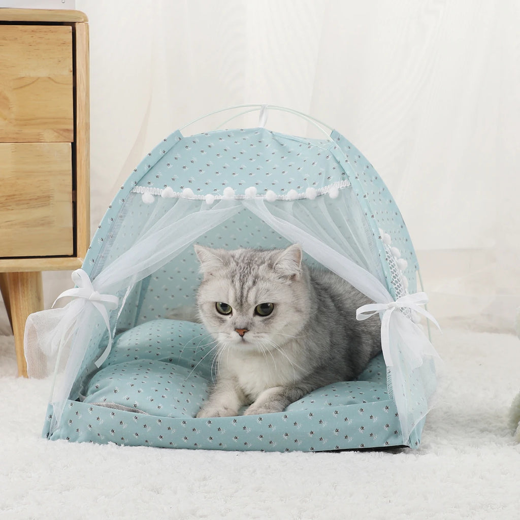 Clamshell Cat Tent Bed - Winter Warm Pet Sofa with Cushion