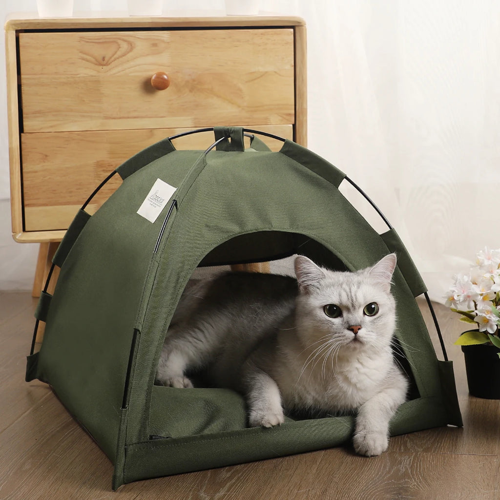 Clamshell Cat Tent Bed - Winter Warm Pet Sofa with Cushion