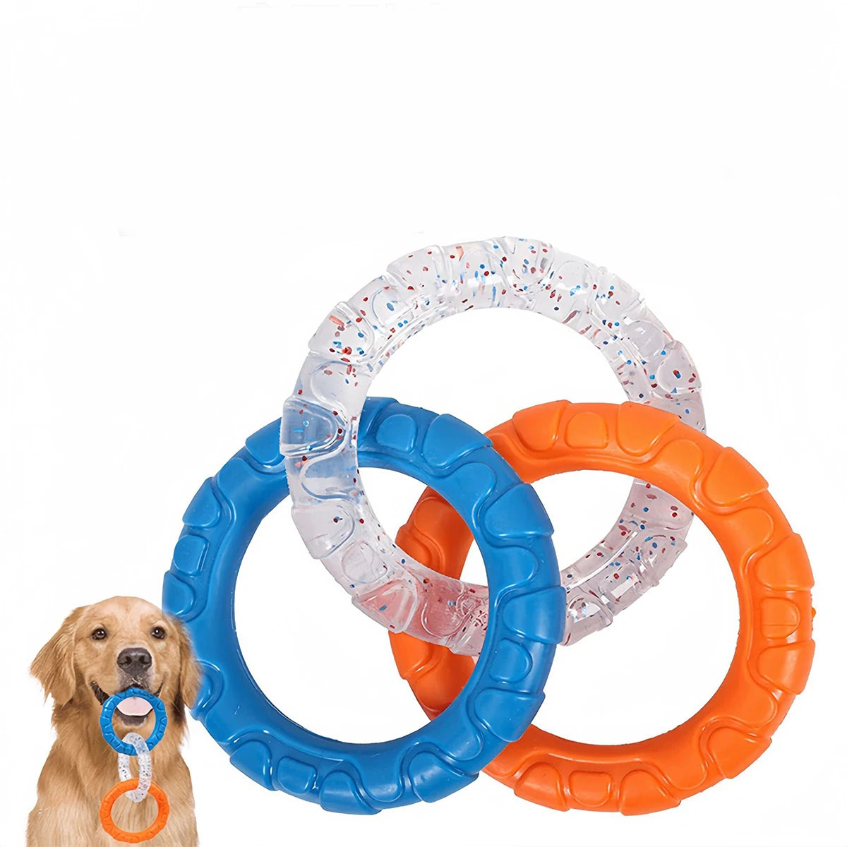 TPR Dog Chew Toy - 3-Ring Tug Toy for Teeth Cleaning & Interactive Play