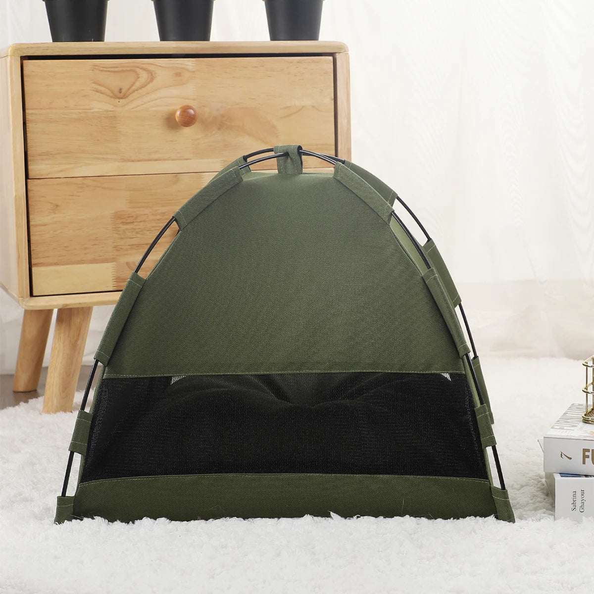 Clamshell Cat Tent Bed - Winter Warm Pet Sofa with Cushion