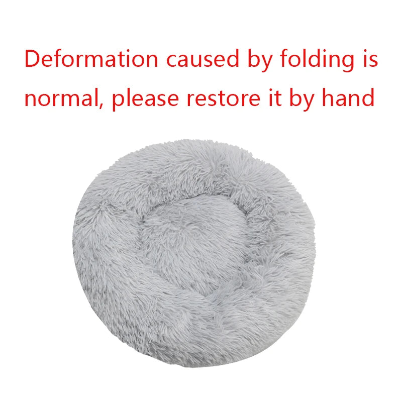 Round Plush Pet Bed – Warm Washable Dog & Cat Sofa
