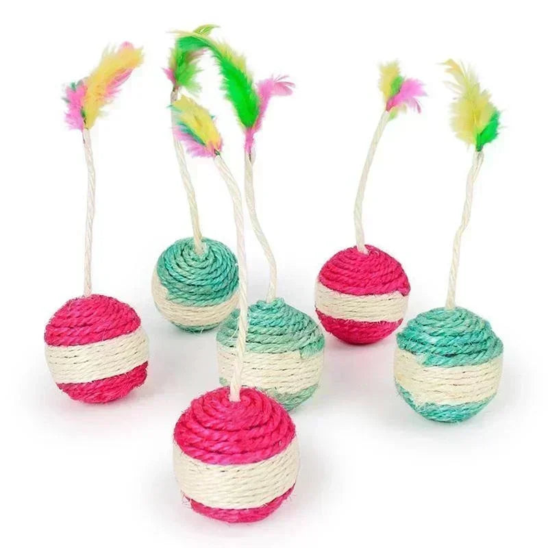 Sisal Cat Scratching Ball – Interactive Feather Toy for Kittens