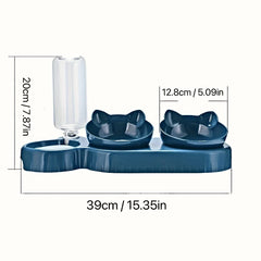 3-in-1 Pet Bowl Set – Tilted Cat & Dog Food Bowl with Water Feeder