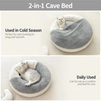 Enclosed Cat Cave Bed - Hooded Donut Design with Non-Slip Base