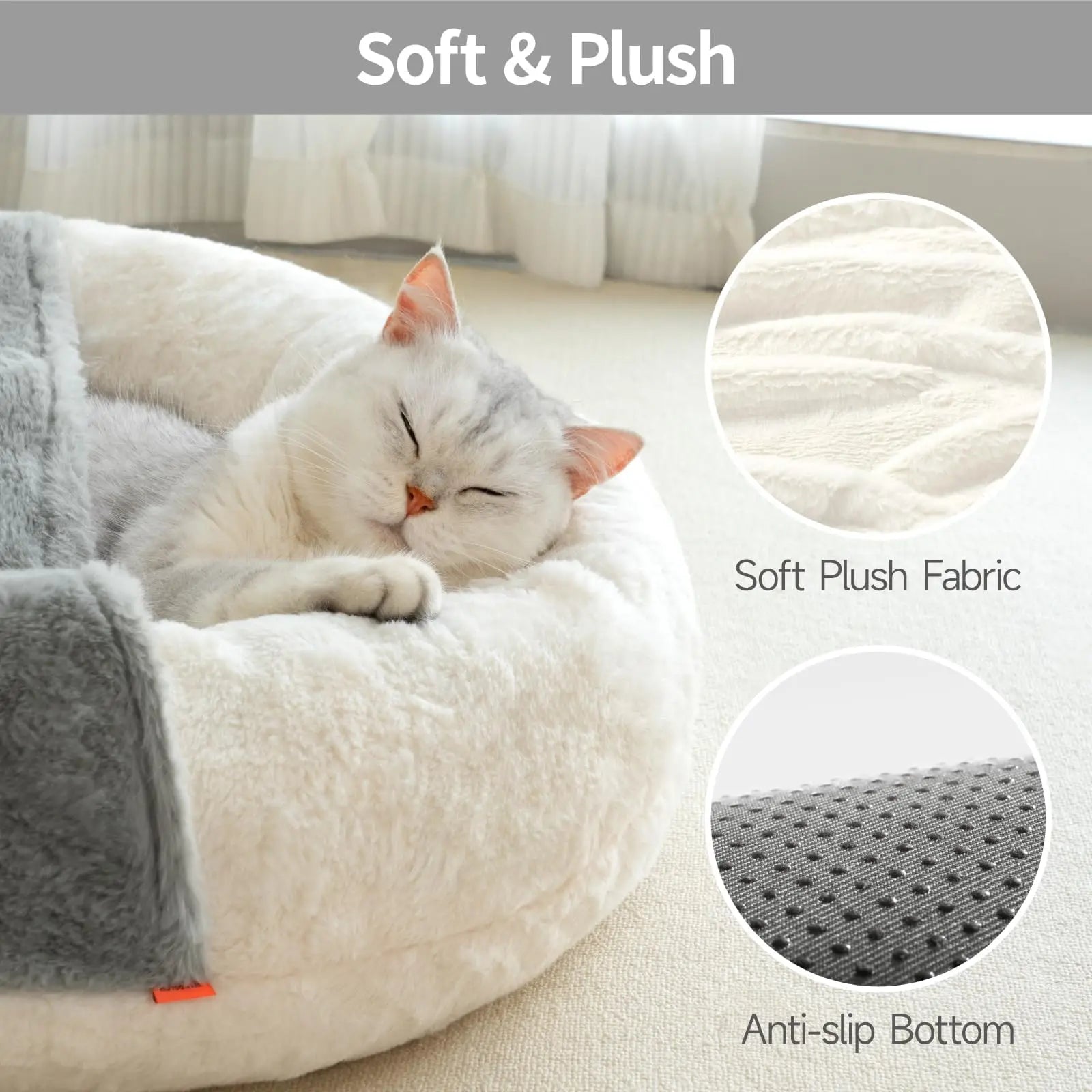 Enclosed Cat Cave Bed - Hooded Donut Design with Non-Slip Base