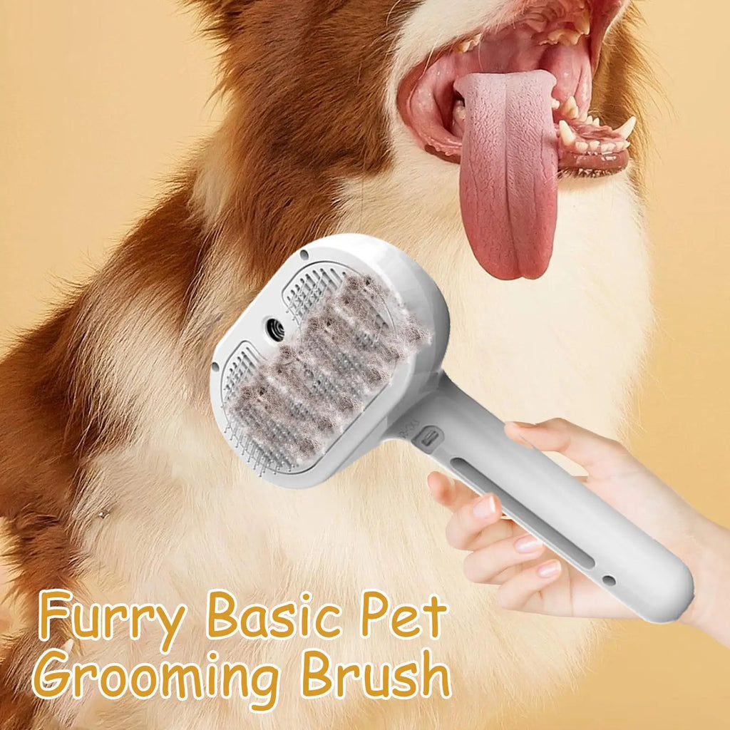 Electric Steamer Brush - 3-in-1 Dog Grooming with Hydration Spray