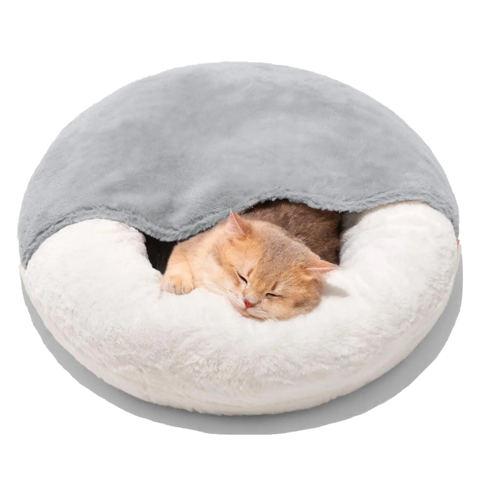 Enclosed Cat Cave Bed - Hooded Donut Design with Non-Slip Base