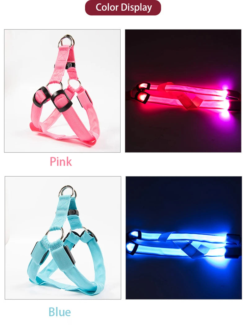 LED Glow Dog Harness - Reflective No-Pull Harness with 3 Light Modes