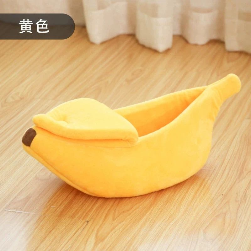 Banana Cat Bed - Cute Fruit-Shaped Pet Bed with Thick Cushion