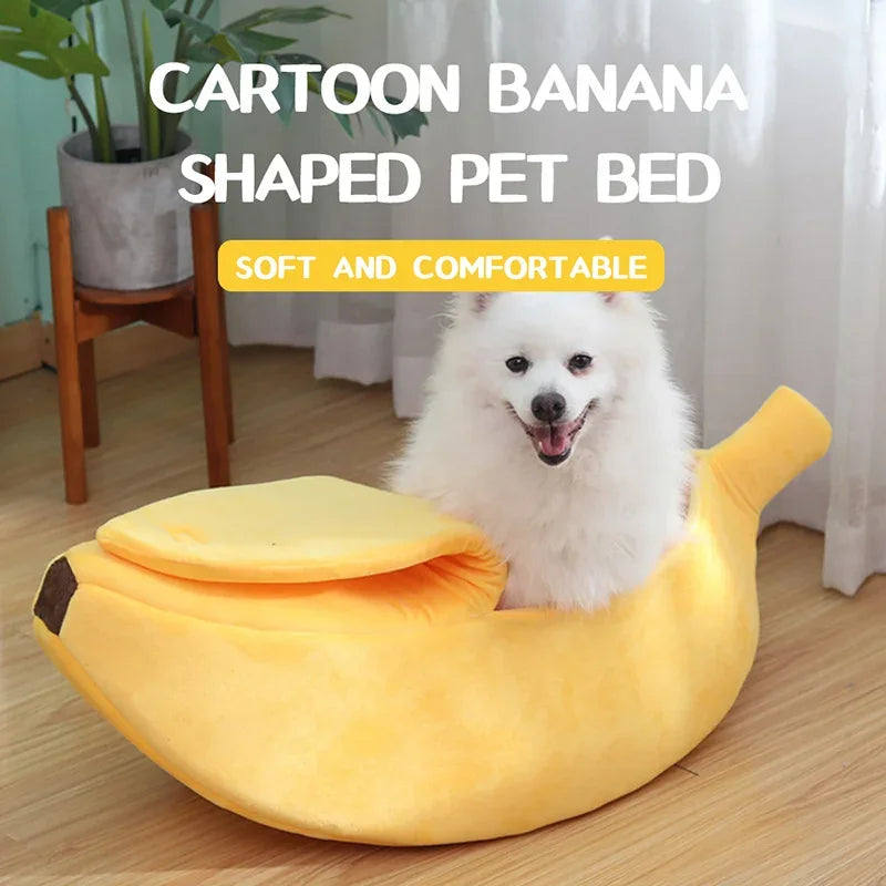 Banana Cat Bed - Cute Fruit-Shaped Pet Bed with Thick Cushion