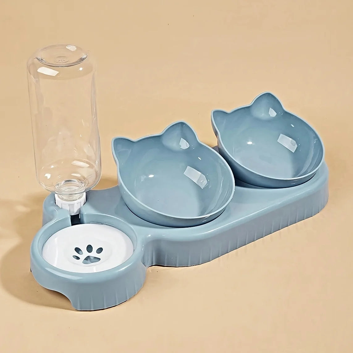 3-in-1 Pet Bowl Set – Tilted Cat & Dog Food Bowl with Water Feeder