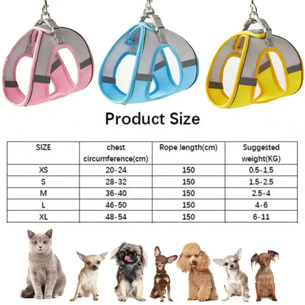 Adjustable Dog & Cat Harness Set – Small Dog Walking Vest with Leash