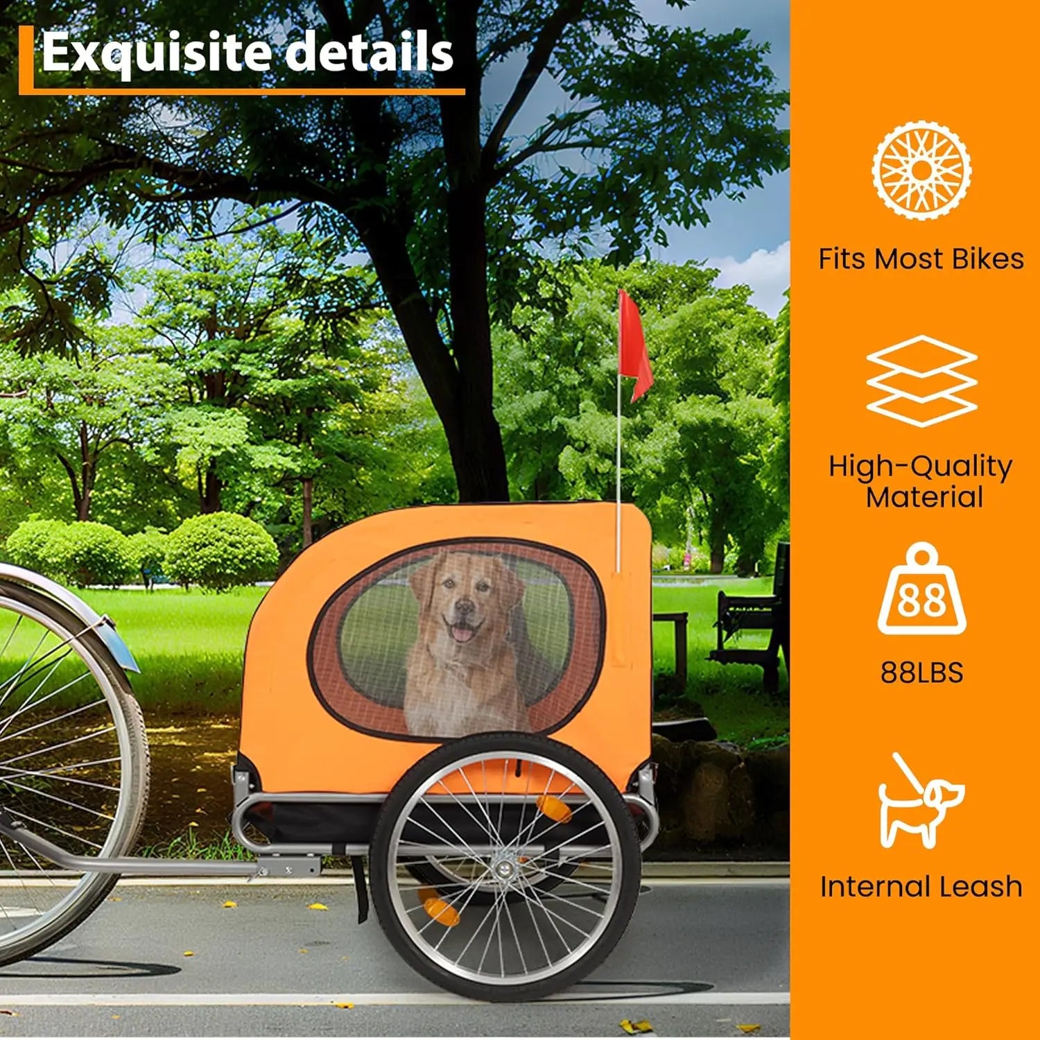Large Dog Bike Trailer - 88lb Capacity, Foldable & Universal Fit