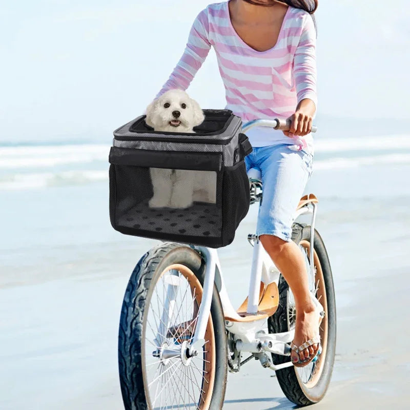 Expandable Pet Bike Basket - Soft-Sided Carrier with 4 Doors