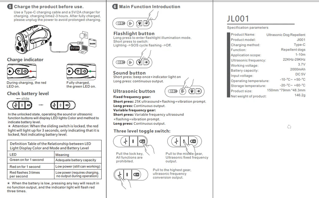 Ultrasonic Dog Training Device - Anti-Bark Deterrent with LED Flashlight
