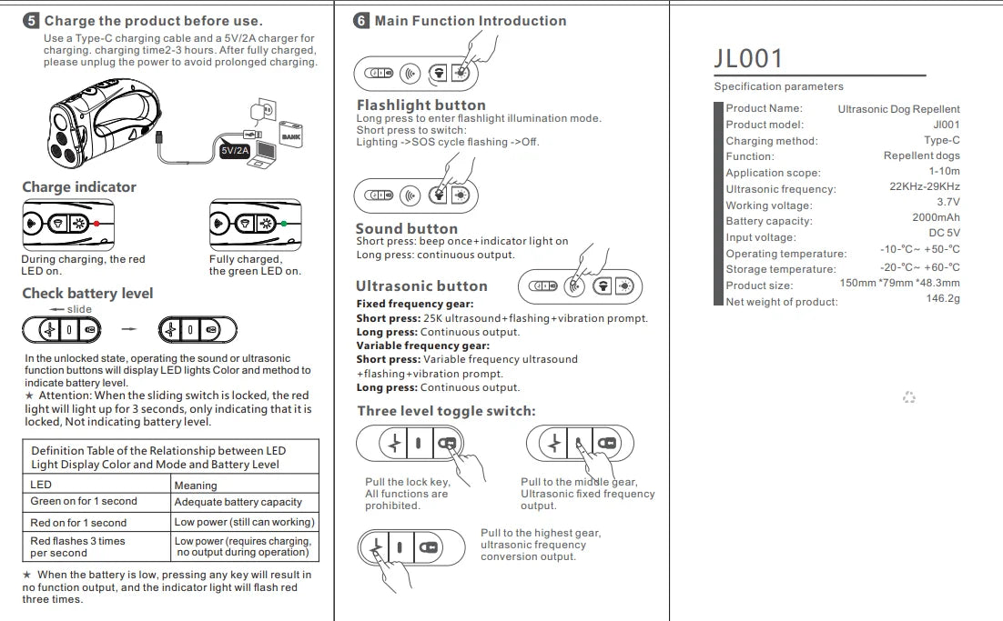 Ultrasonic Dog Training Device - Anti-Bark Deterrent with LED Flashlight