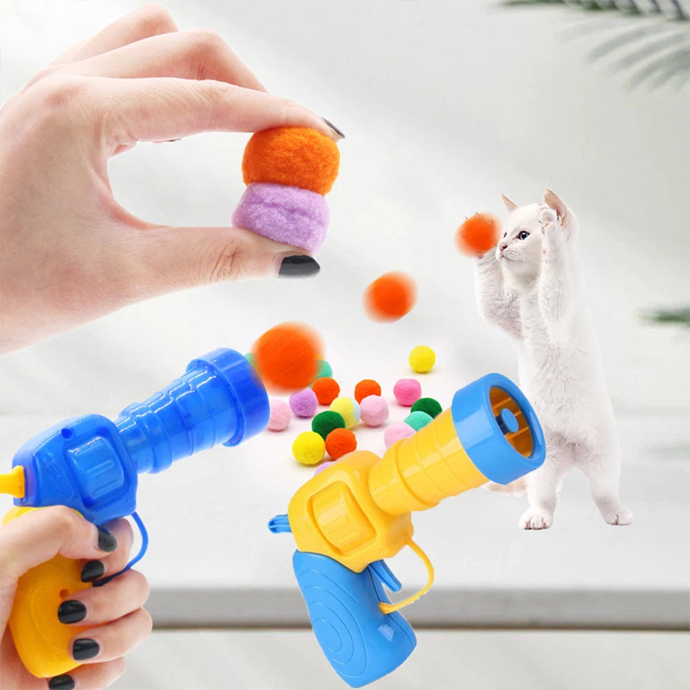 Cat Ball Launcher Toy - 10-100 Plush Balls with Shooting Gun