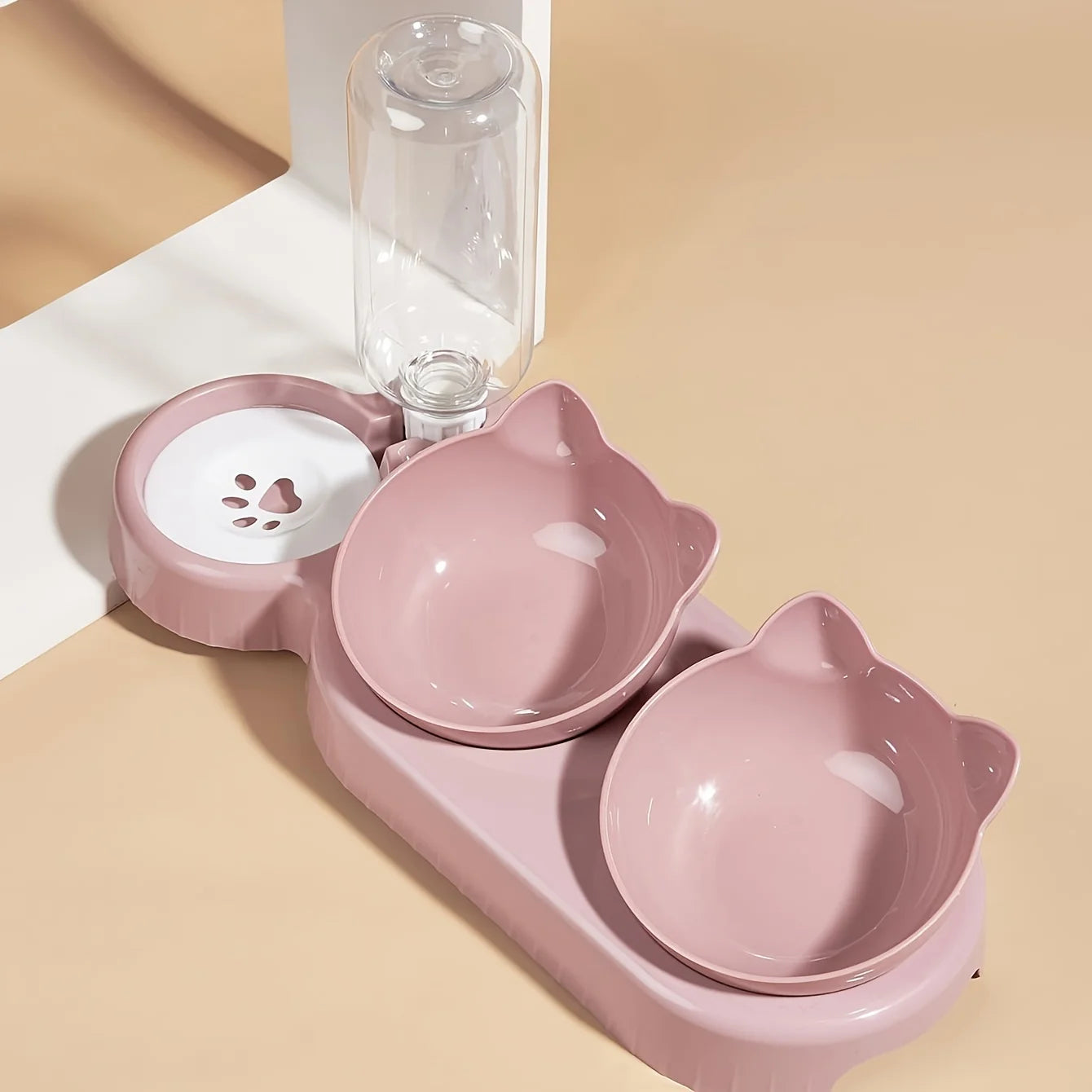 3-in-1 Pet Bowl Set – Tilted Cat & Dog Food Bowl with Water Feeder