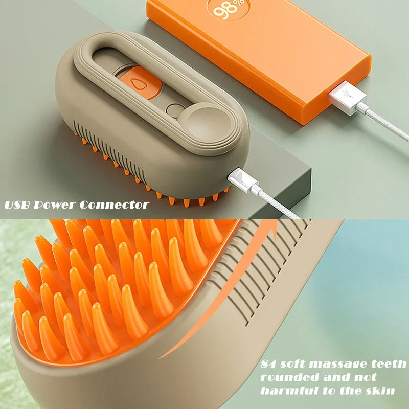 3-in-1 Steam Brush for Pets - Hair Removal, Spray & Massage Grooming Comb