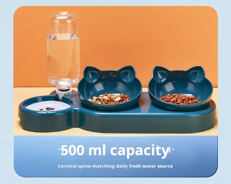 3-in-1 Pet Bowl Set – Tilted Cat & Dog Food Bowl with Water Feeder