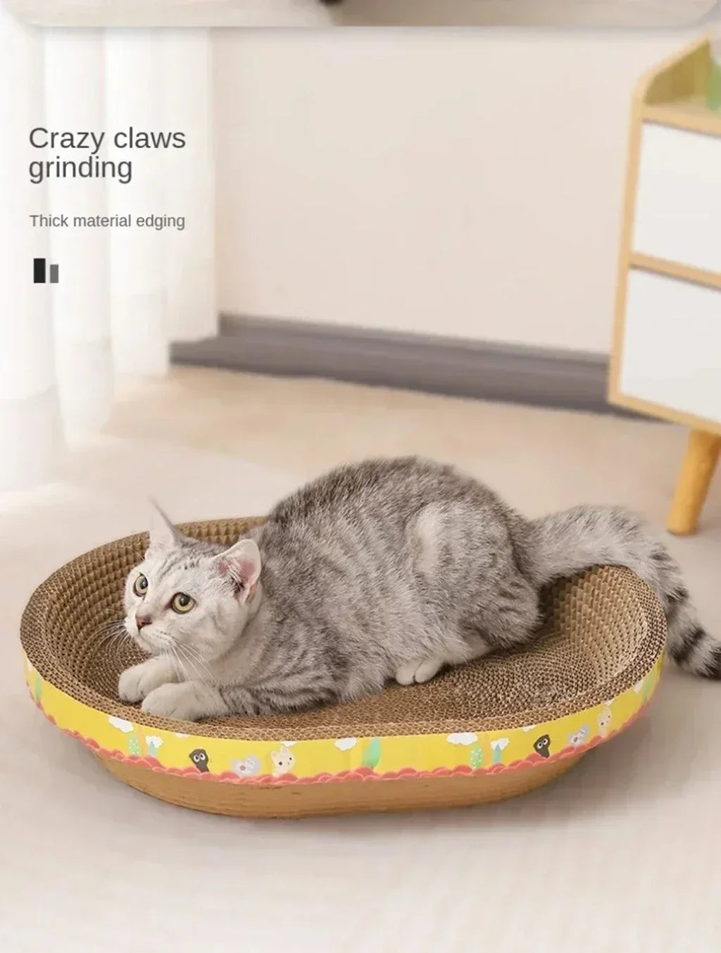 Oval Cat Scratching Board with Catnip - Corrugated Cardboard Scratcher & Bed