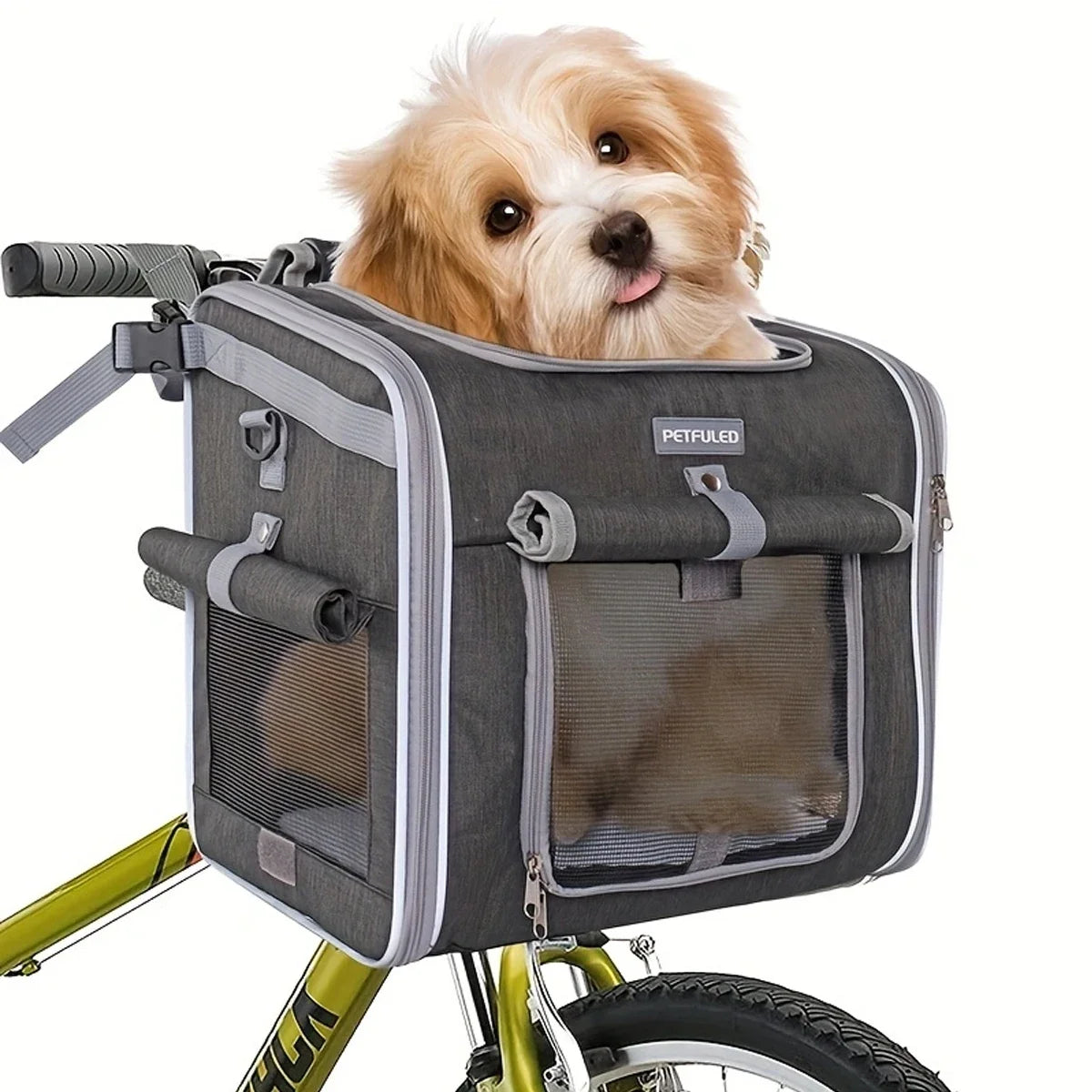 Expandable Pet Bike Basket - Soft-Sided Carrier with 4 Doors