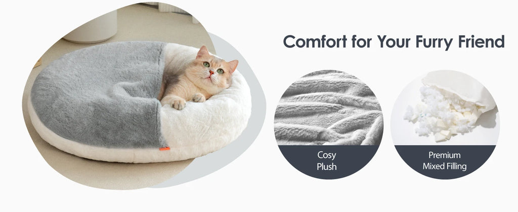 Enclosed Cat Cave Bed - Hooded Donut Design with Non-Slip Base